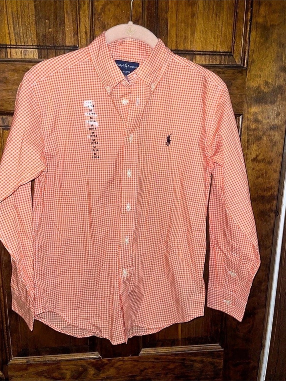 Ralph Lauren Gingham Cotton Poplin Shirt Boys 12/14 Orange & White NWT